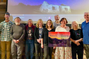 The Tāhuna Glenorchy Astro Site team (L to R: Sue Scott, James Thomson, Tussock Chapman, Shelley Guy, Corrine Davis, Michelle Morss, Chris Hutton, Leslie Van Gelder, Iris Scott) with WCT CEO Andy Davey